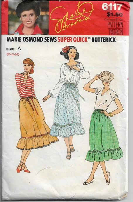 Butterick 6117 Ladies Skirt Marie Osmond Vintage Sewing Pattern 1970's - VintageStitching - Vintage Sewing Patterns