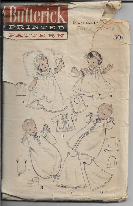 Butterick 6425 Baby Infant Layette Vintage Sewing Pattern 1950s - VintageStitching - Vintage Sewing Patterns