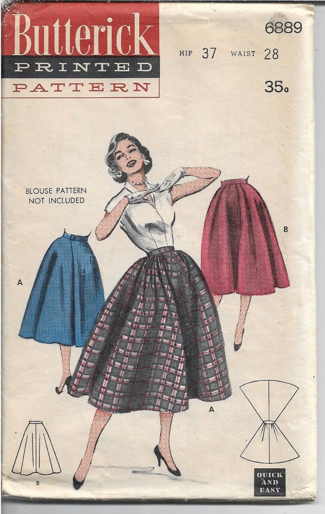 Butterick 6889 Vintage Sewing Pattern 1950s Ladies Gathered Skirt - VintageStitching - Vintage Sewing Patterns