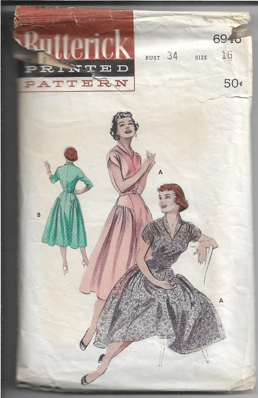 Butterick 6946 Ladies Dress Vintage Sewing Pattern 1950s - VintageStitching - Vintage Sewing Patterns