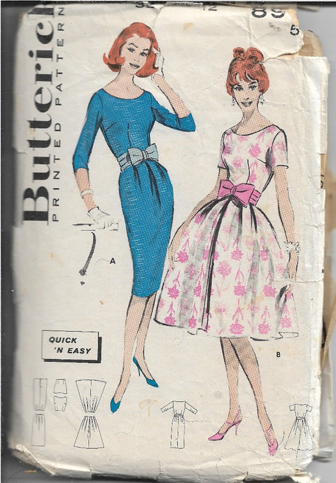 Butterick 8902 Ladies Sheath Rockabilly Dress Vintage Sewing Pattern 1950s - VintageStitching - Vintage Sewing Patterns