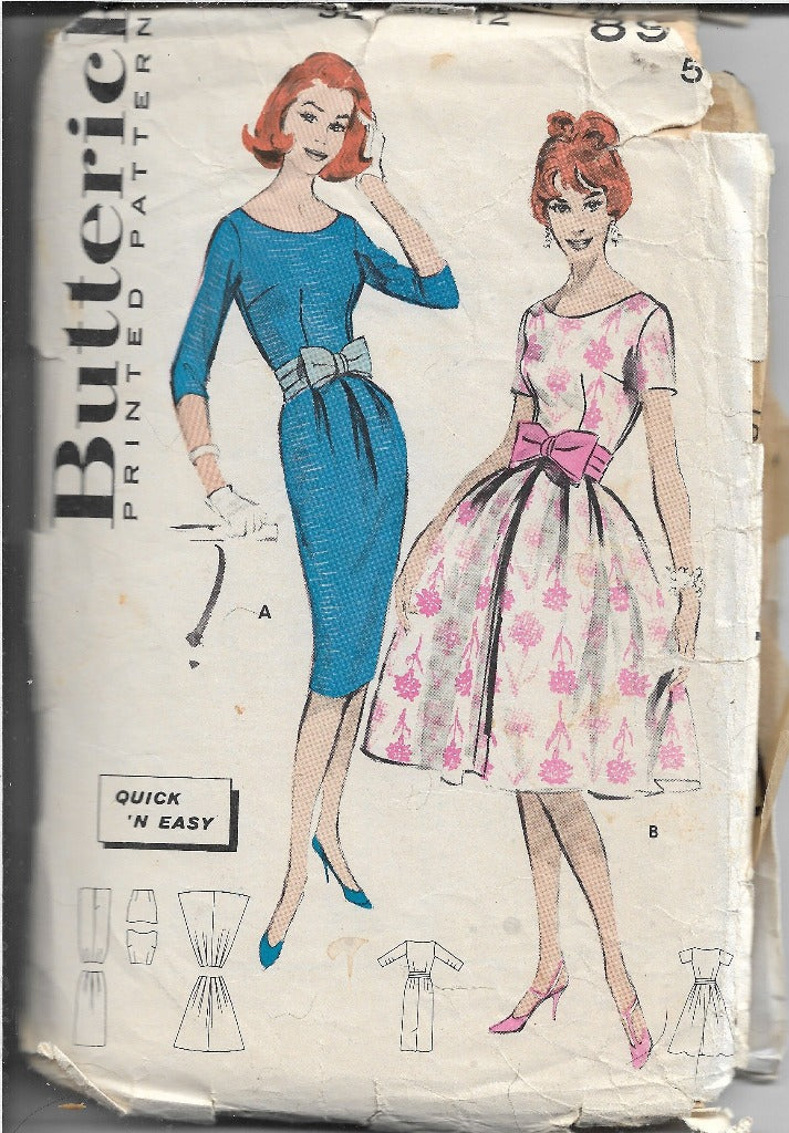 Butterick 8902 Ladies Sheath Rockabilly Dress Vintage Sewing Pattern 1950s - VintageStitching - Vintage Sewing Patterns