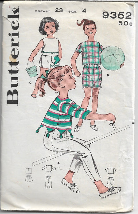 Butterick 9352 Little Girls Shorts Capri Pants Sportswear Vintage Sewing Pattern 1960s - VintageStitching - Vintage Sewing Patterns