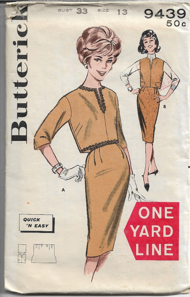 Butterick 9439 Junior Overbloluse Slim Skirt Vintage Sewing Pattern 1960s - VintageStitching - Vintage Sewing Patterns