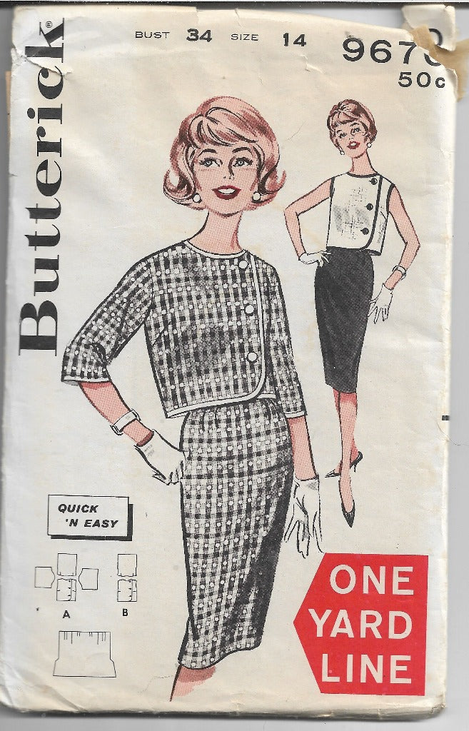 Butterick 9670  Ladies Bolero Jacket Slim Skirt Vintage Sewing Pattern 1960s - VintageStitching - Vintage Sewing Patterns