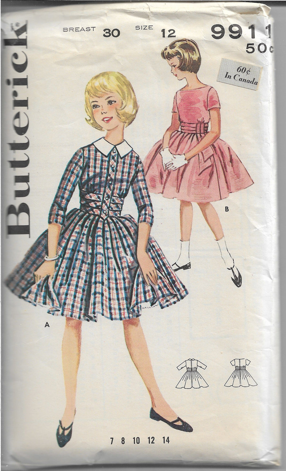 Butterick 9911 Vintage Sewing Pattern 1960s Girls Party Dress Full Skirted - VintageStitching - Vintage Sewing Patterns