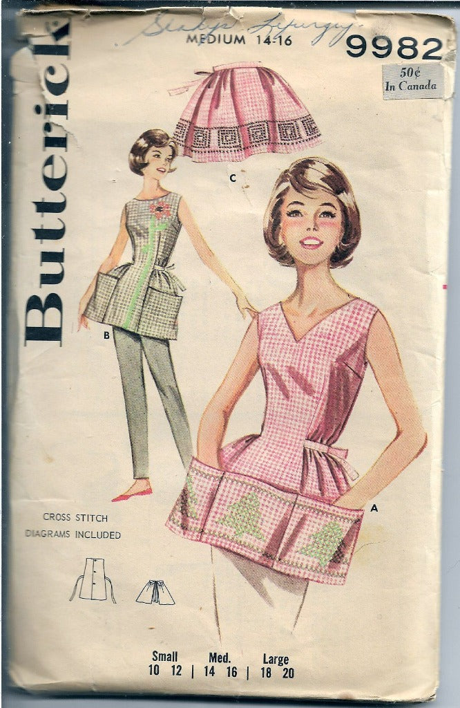 Butterick 9982 Ladies Cobblers Apron Vintage Sewing Pattern 1960s - VintageStitching - Vintage Sewing Patterns