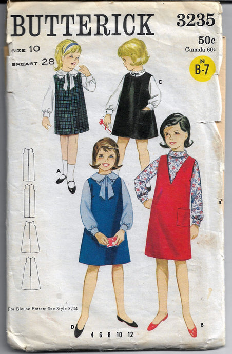butterick 3235 jumper girls pattern 1960s