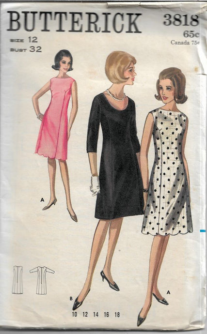 Butterick 3818 Semi Fitted Above Knee Dress Vintage Sewing Pattern
