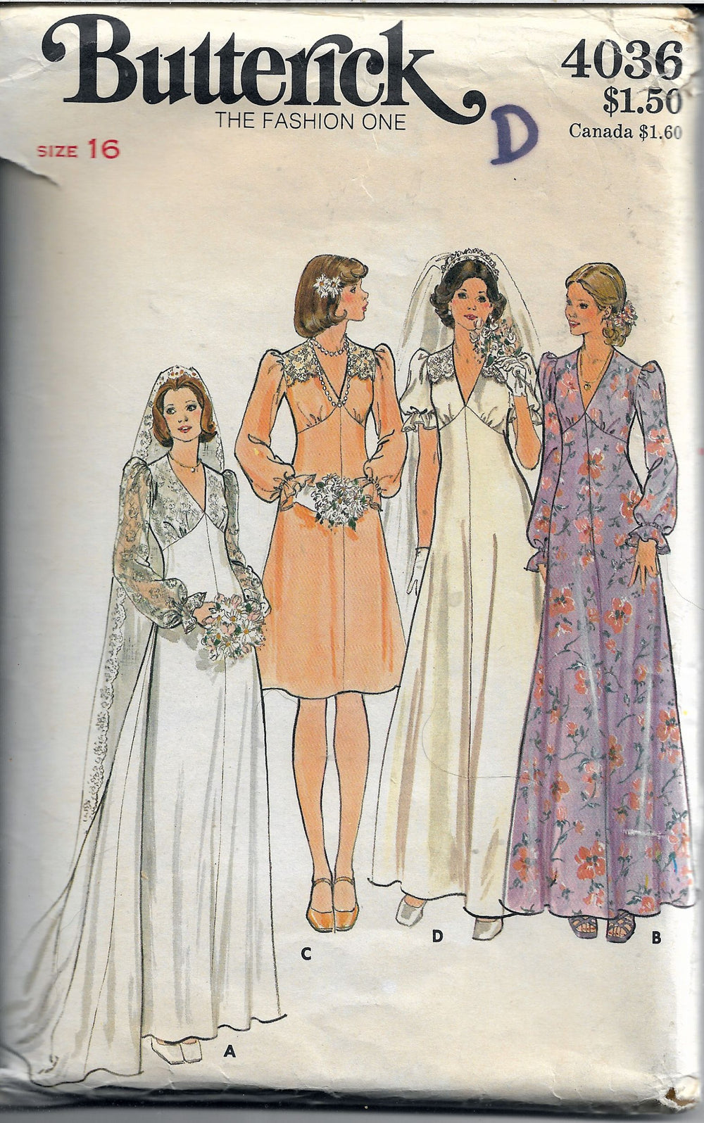 butterick 4036 wedding gown vintage pattern