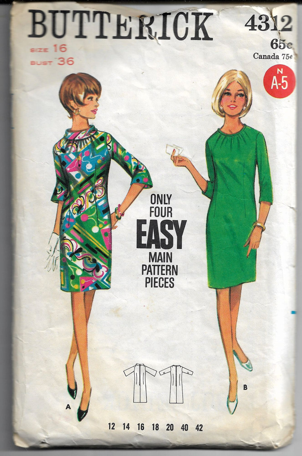 ladies dress butterick 4312 vintage pattern