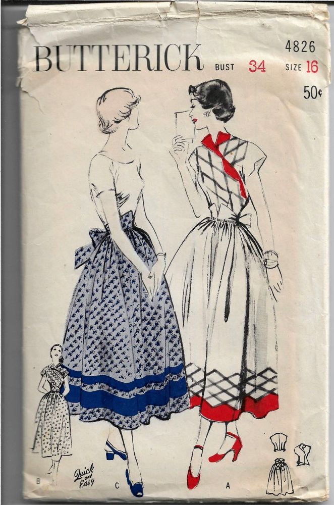 Butterick 4826 Ladies Dress Apron Vintage Sewing Pattern 1940s - VintageStitching - Vintage Sewing Patterns