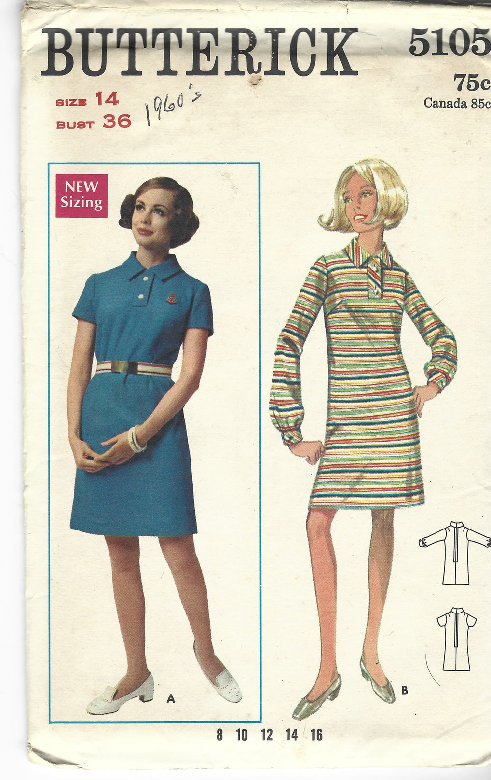 Butterick 5105 Ladies Slim Fitted One Piece Dress Vintage Sewing Pattern1960s