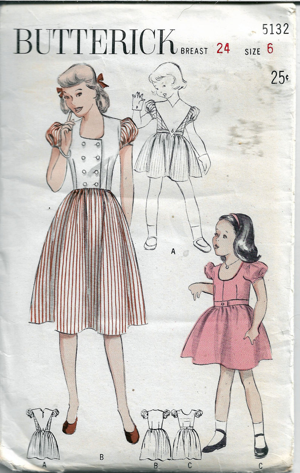 butterick 5132 girls dress vintage pattern 1950s
