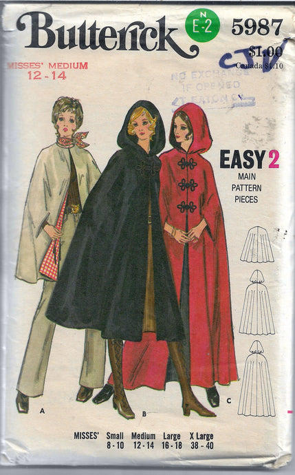 butterick 5987 ladies cape vintage pattern