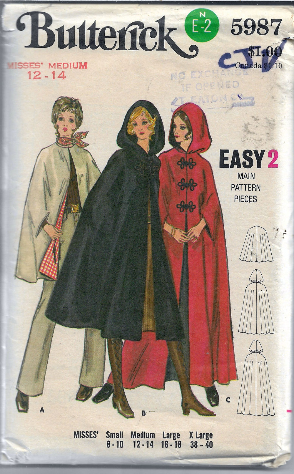 butterick 5987 ladies cape vintage pattern