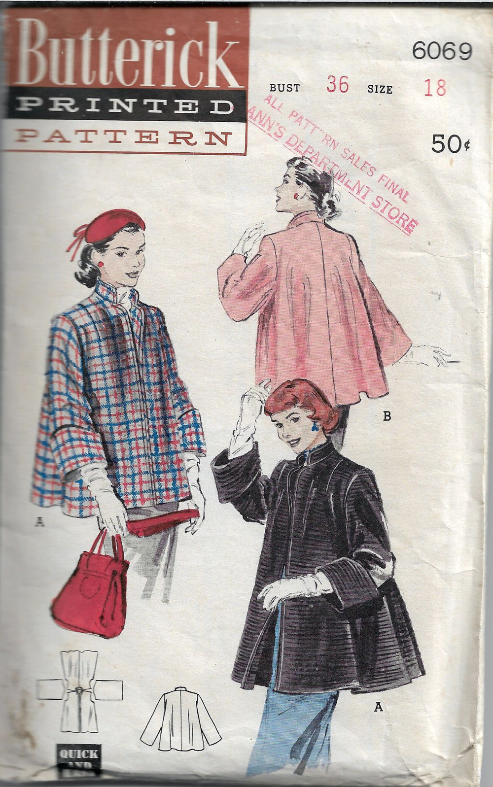 butterick 6069 vintage sewing pattern 1950s