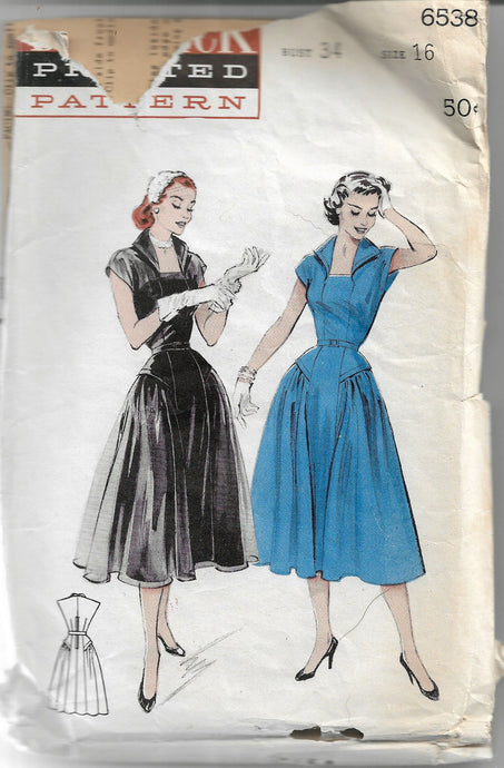 butterick 6538 vintage dress pattern 1950s
