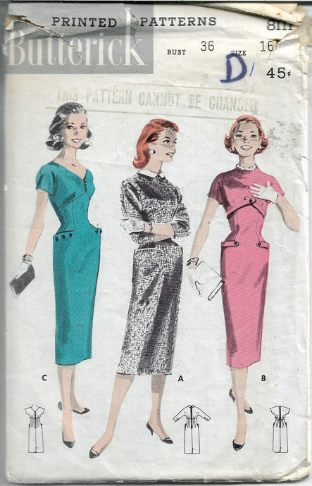 butterick 8111 sheath dress vintage pattern