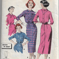 Butterick 8309 Ladies Basic Back Buttoned Sheath Dress Vintage Sewing Pattern 1950s