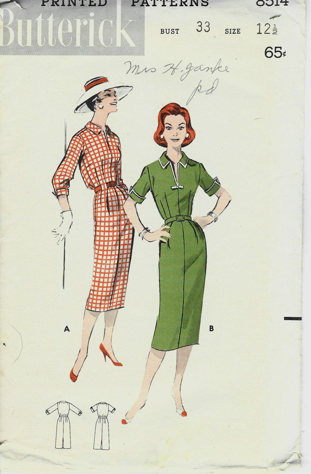 butterick 8514  sheath dress vintage pattern