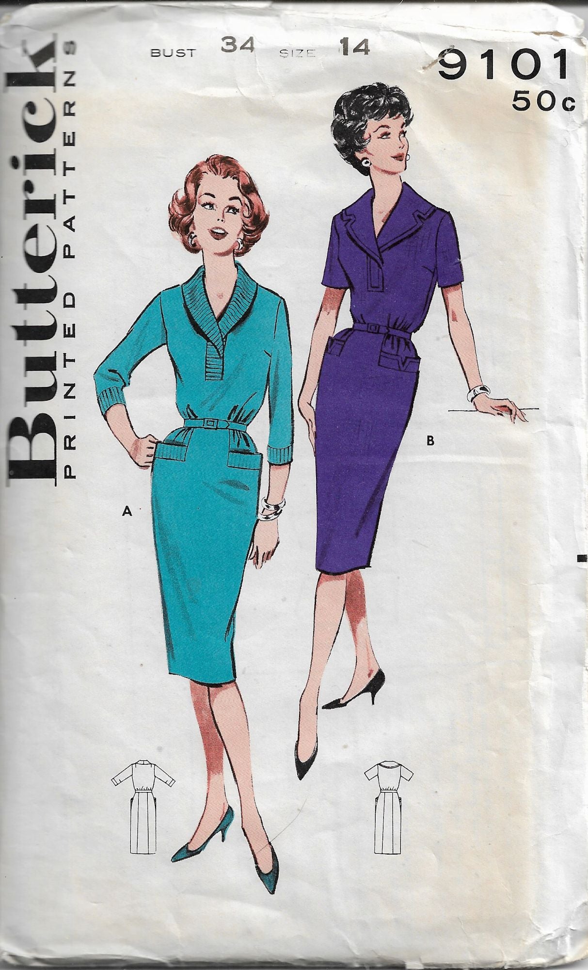 Butterick 9101 Wiggle Sheath Dress Vintage Sewing Pattern 1960s