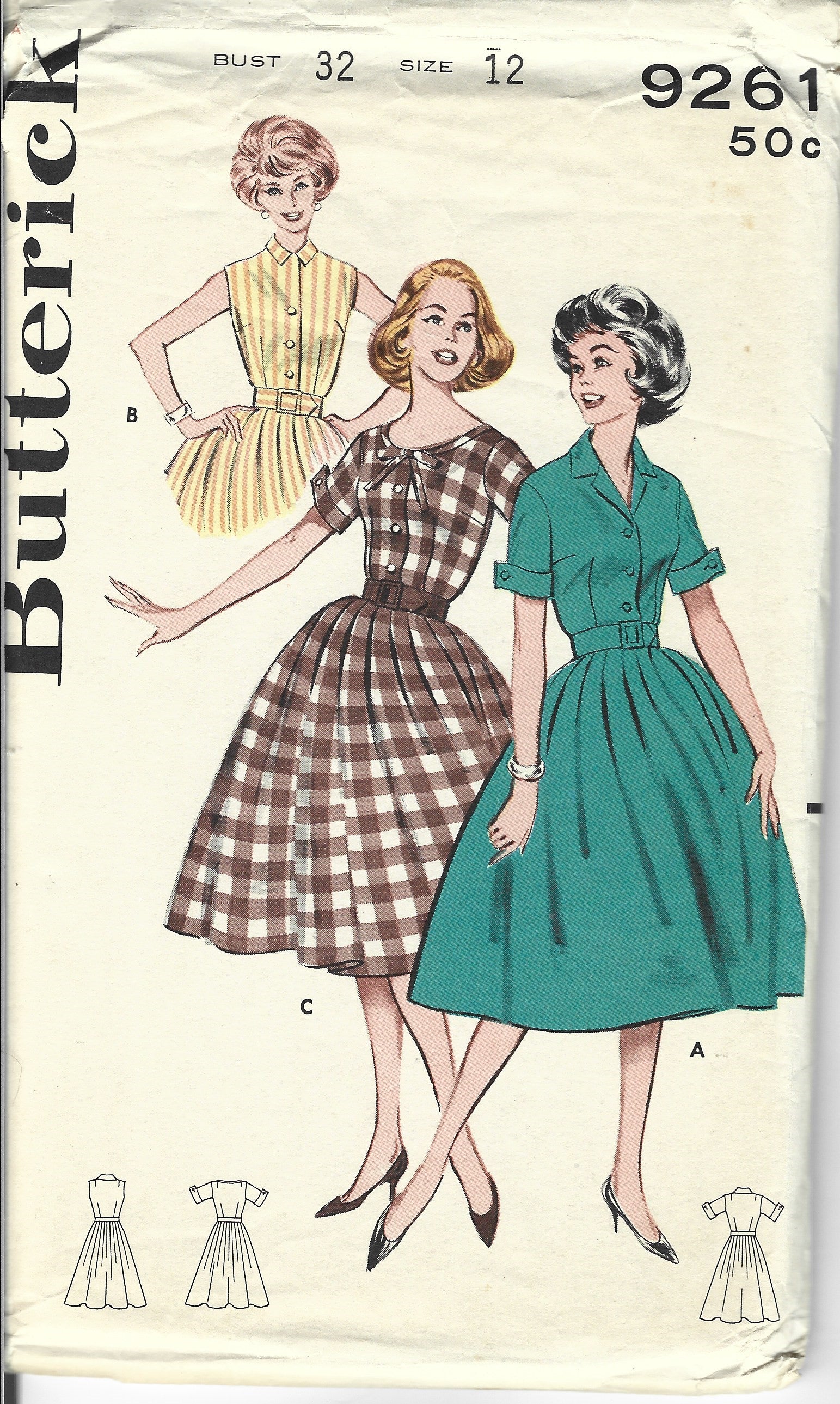 Butterick 9261 Ladies Shirtwaist Day Dress Vintage Sewing Pattern 1960s