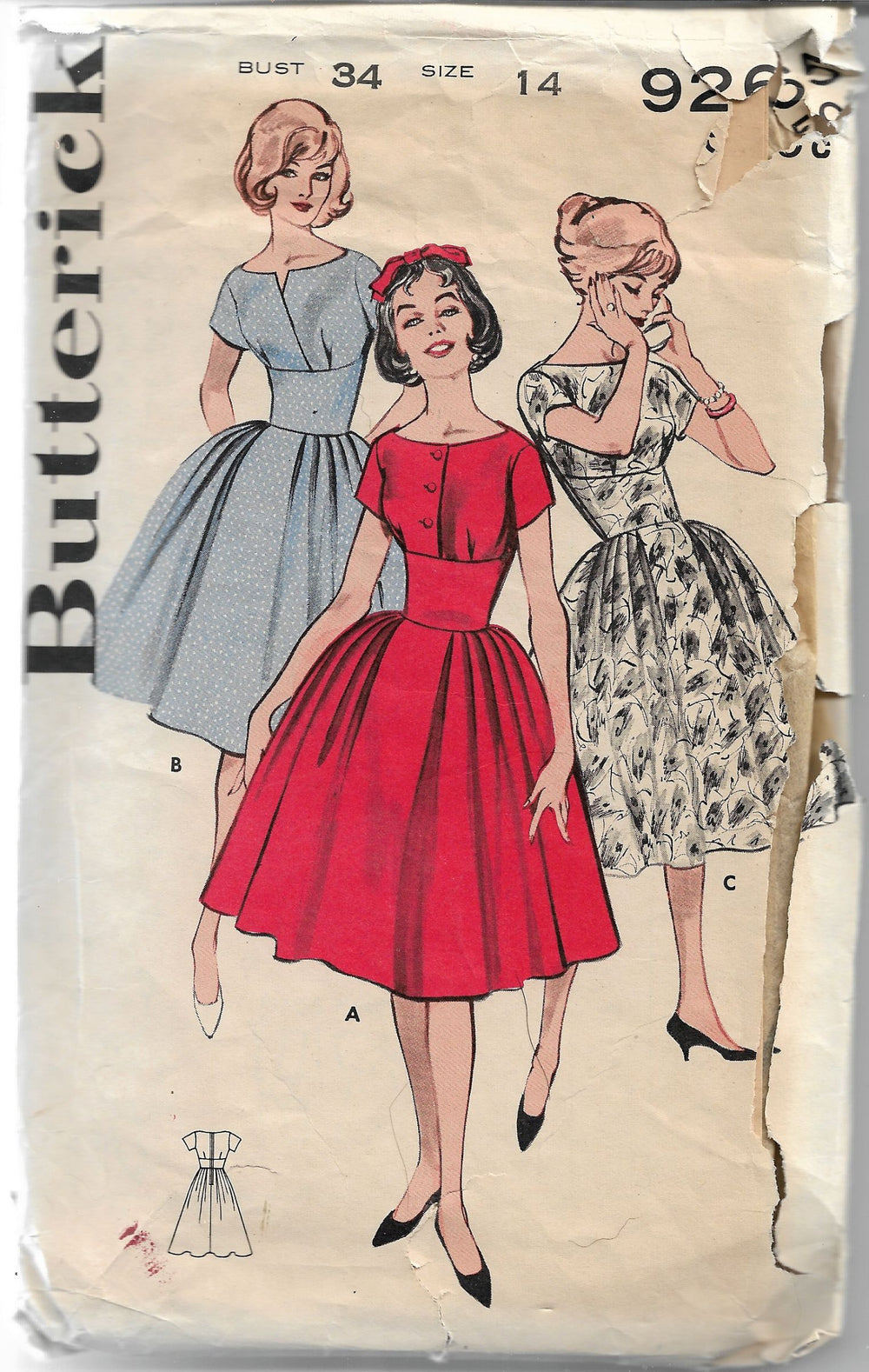 Butterick 9265 Ladies Rockabilly Party Dress Vintage Sewing Pattern 1960s