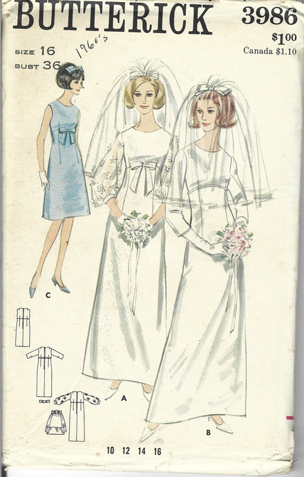 Butterick 3986 wedding gown vintage pattern
