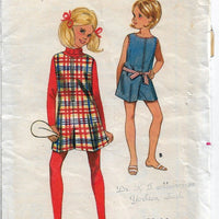 Butterick 4919  Girls Pantdress Jumper Dress Pantjumper Vintage 1960's Sewing Pattern - VintageStitching - Vintage Sewing Patterns