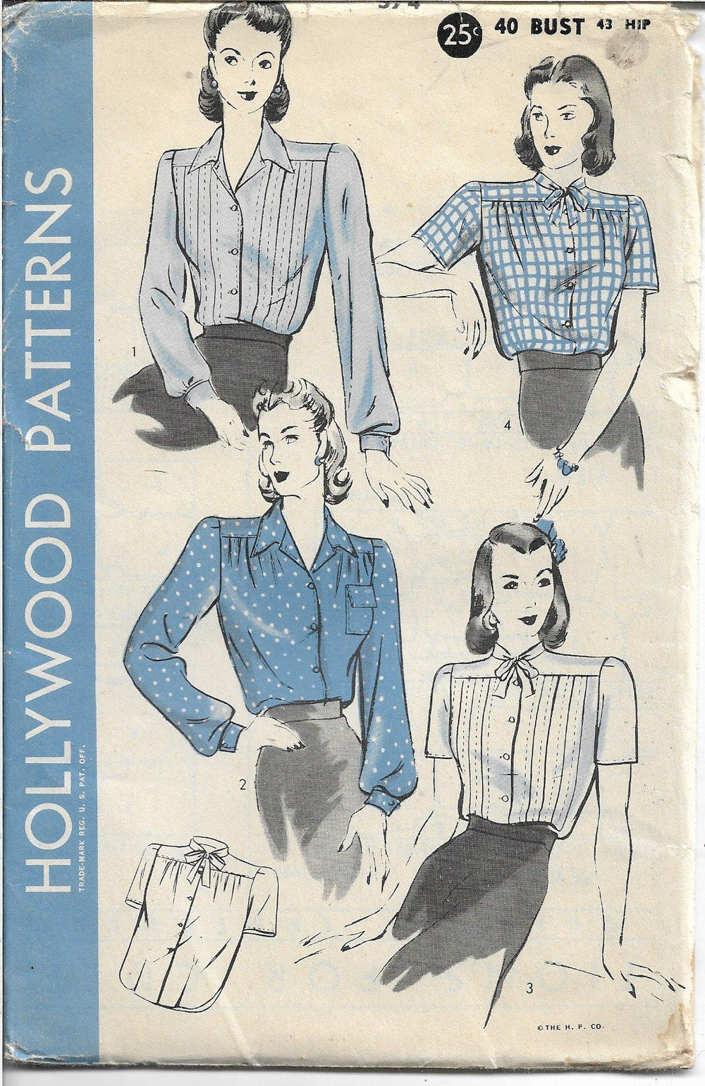 Hollywood 574 Ladies Blouse Vintage Sewing Pattern 1940s - VintageStitching - Vintage Sewing Patterns