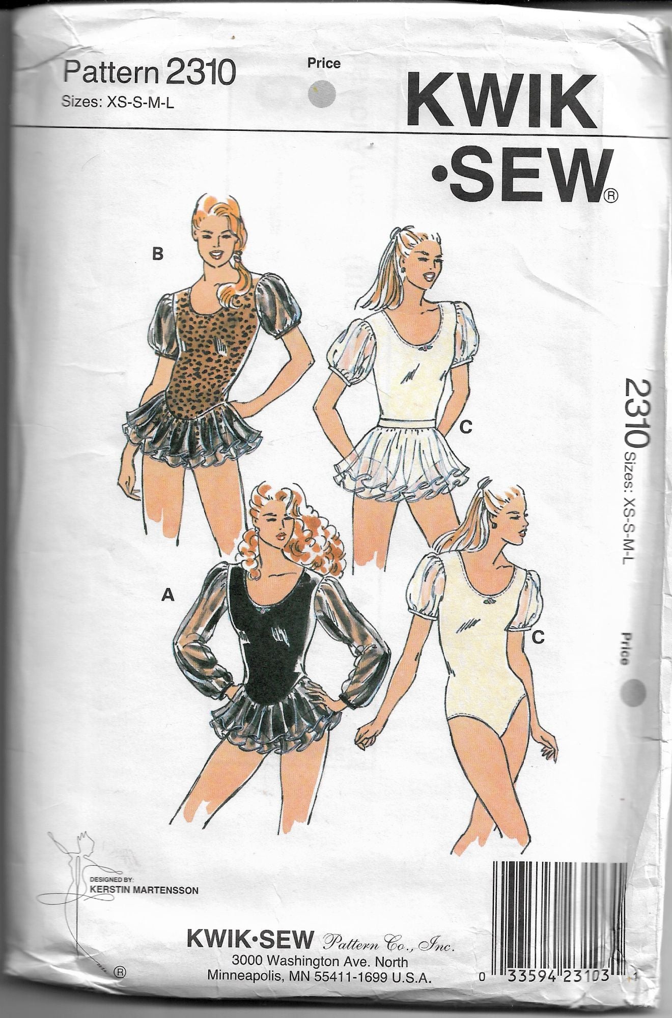 Kwik Sew 2310 Ladies Dance Skating Leotard Costume Sewing Pattern 1990