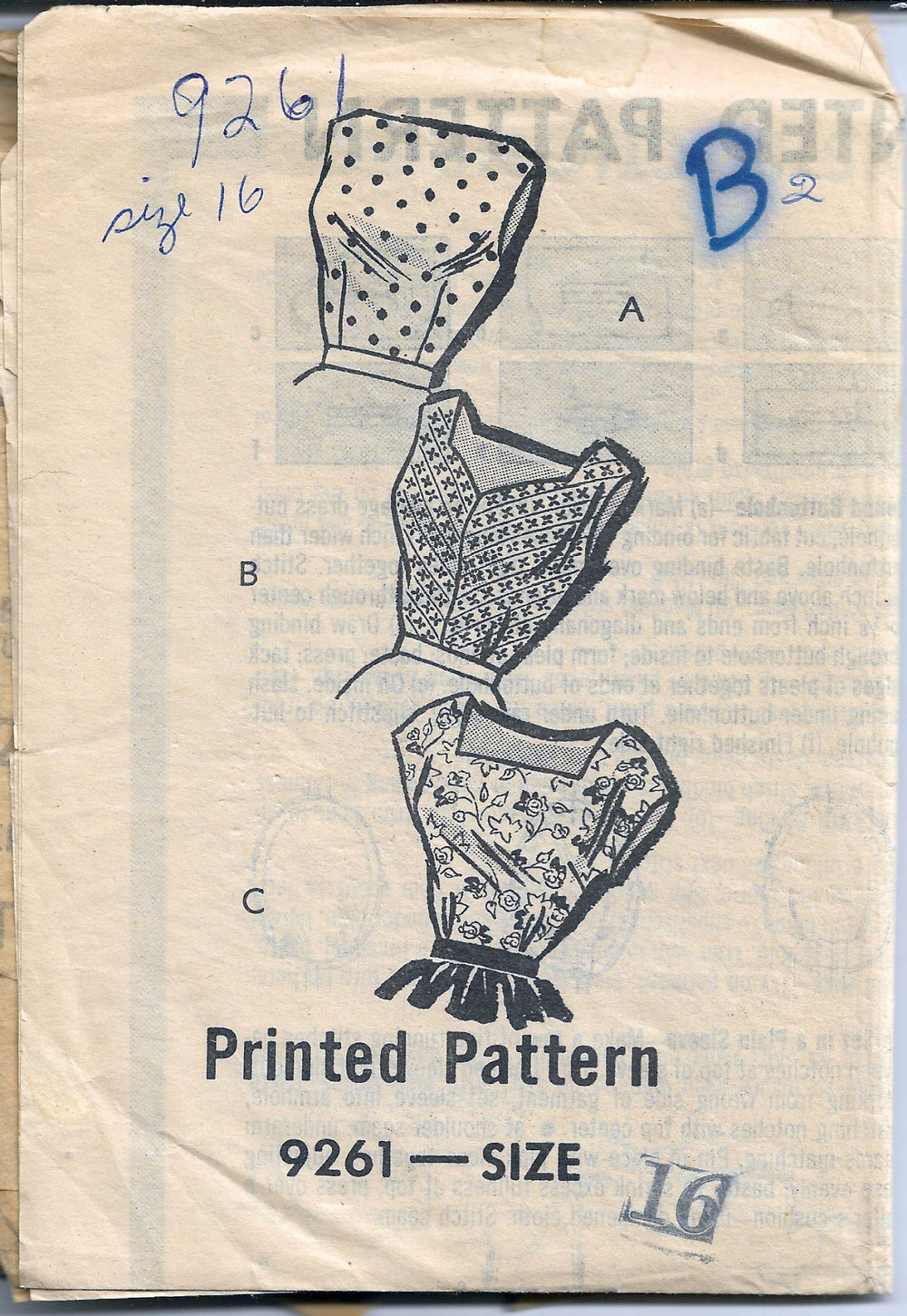 mail order 9261 vintage blouse pattern