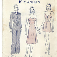 Butterick Set Two Junior Miss Manikin Manniquin Doll Pajamas Camisole Slip Vintage Pattern 1940s