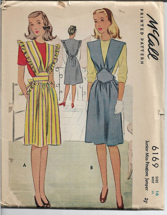 McCall 6169 Junior Miss Jumper Dress Pinafore Vintage Sewing Pattern 1940s - VintageStitching - Vintage Sewing Patterns