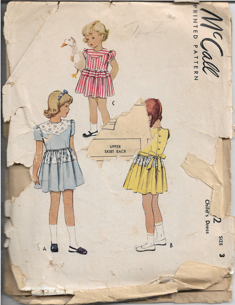 McCall 6742 Vintage Sewing Pattern 1940s Little Girls Shortie Dress ...