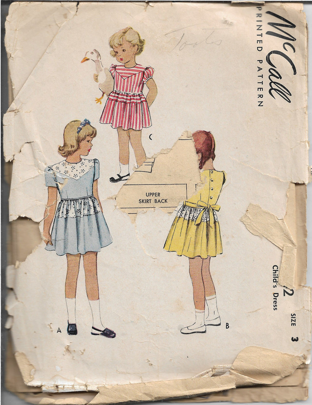 McCall 6742 Vintage Sewing Pattern 1940s Little Girls Shortie Dress - VintageStitching - Vintage Sewing Patterns