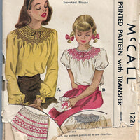 McCall 1221 Misses Smocked Blouse Vintage Sewing Pattern