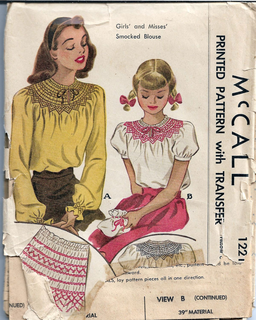 McCall 1221 Misses Smocked Blouse Vintage Sewing Pattern