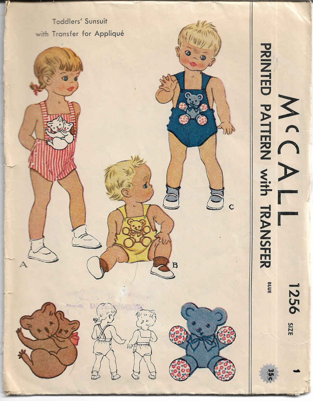 mccall 1256 toddler vintage pattern 1940s