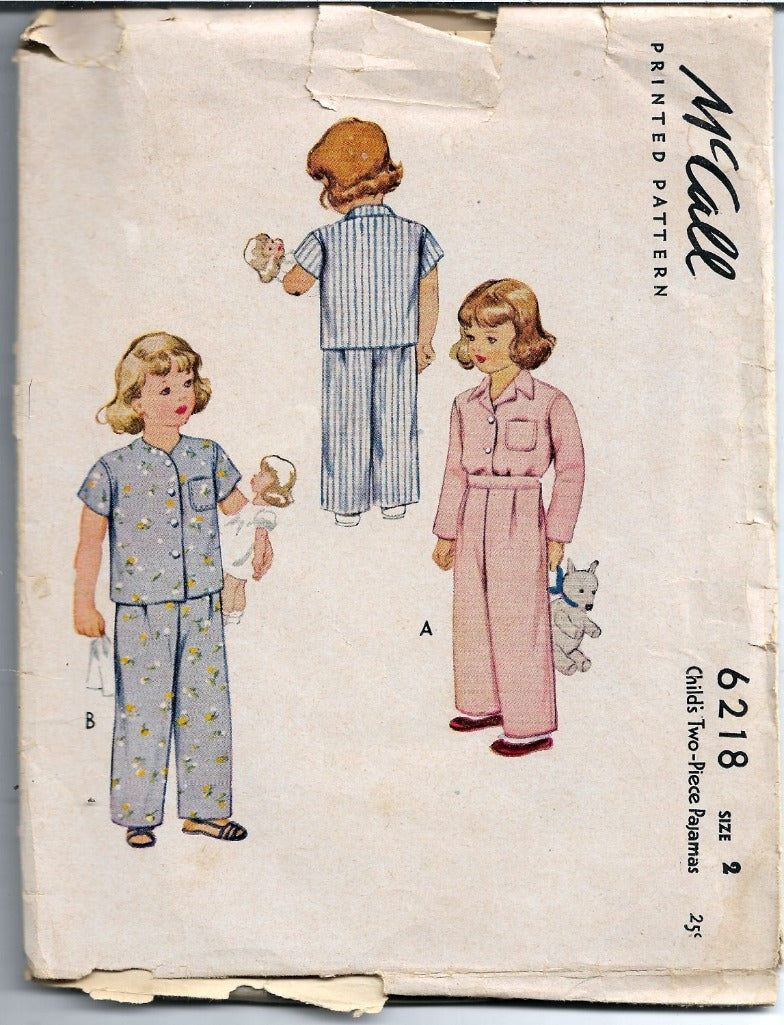 McCall 6218 Vintage Sewing Pattern 1940s Toddler Pajamas Two Piece - VintageStitching - Vintage Sewing Patterns
