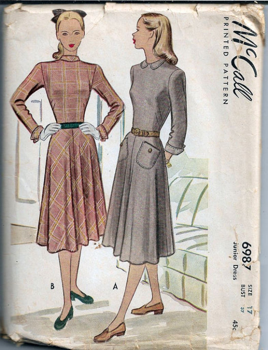 McCall 6987 Junior Back Buttoned Dress Vintage Sewing Pattern 