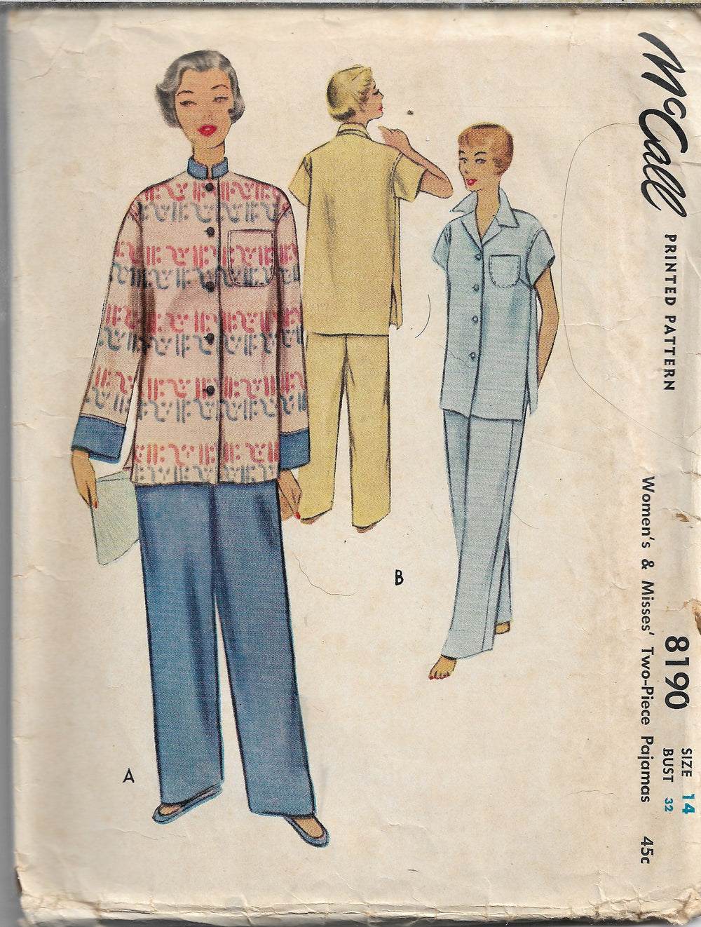 McCall 8190 Ladies Two Piece Pajamas Lingerie Vintage Sewing