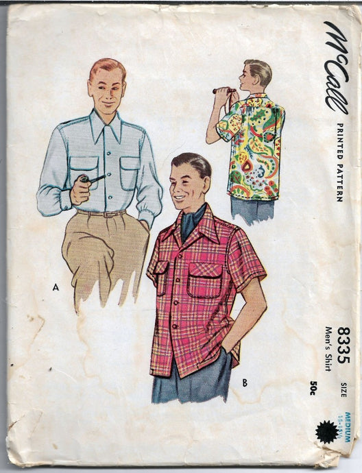 McCall 8335 Vintage Sewing Pattern 1950s Mens Dress Shirt - VintageStitching - Vintage Sewing Patterns