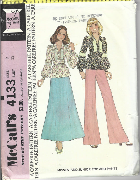 McCalls 4133 junior vintage sewing pattern