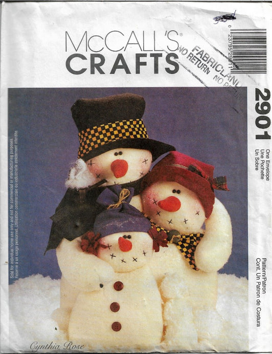 McCalls Crafts 2901 Snowmen Sewing Pattern Christmas - VintageStitching - Vintage Sewing Patterns