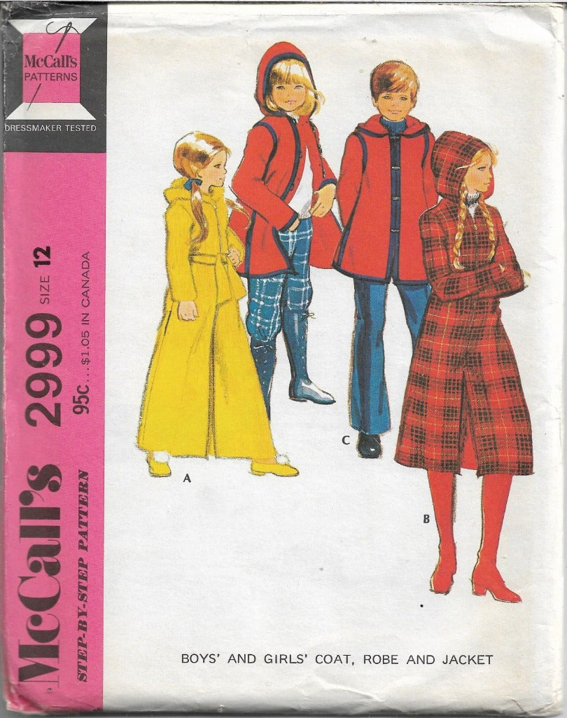 McCalls 2999 Vintage 1970's Sewing Pattern Long Robe Coat Jacket Children Boys Girls - VintageStitching - Vintage Sewing Patterns