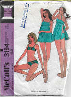 
              McCalls 3194 Ladies Swim Bathing Suit Swimwear Bikini Vintage Sewing Pattern 1970s
            