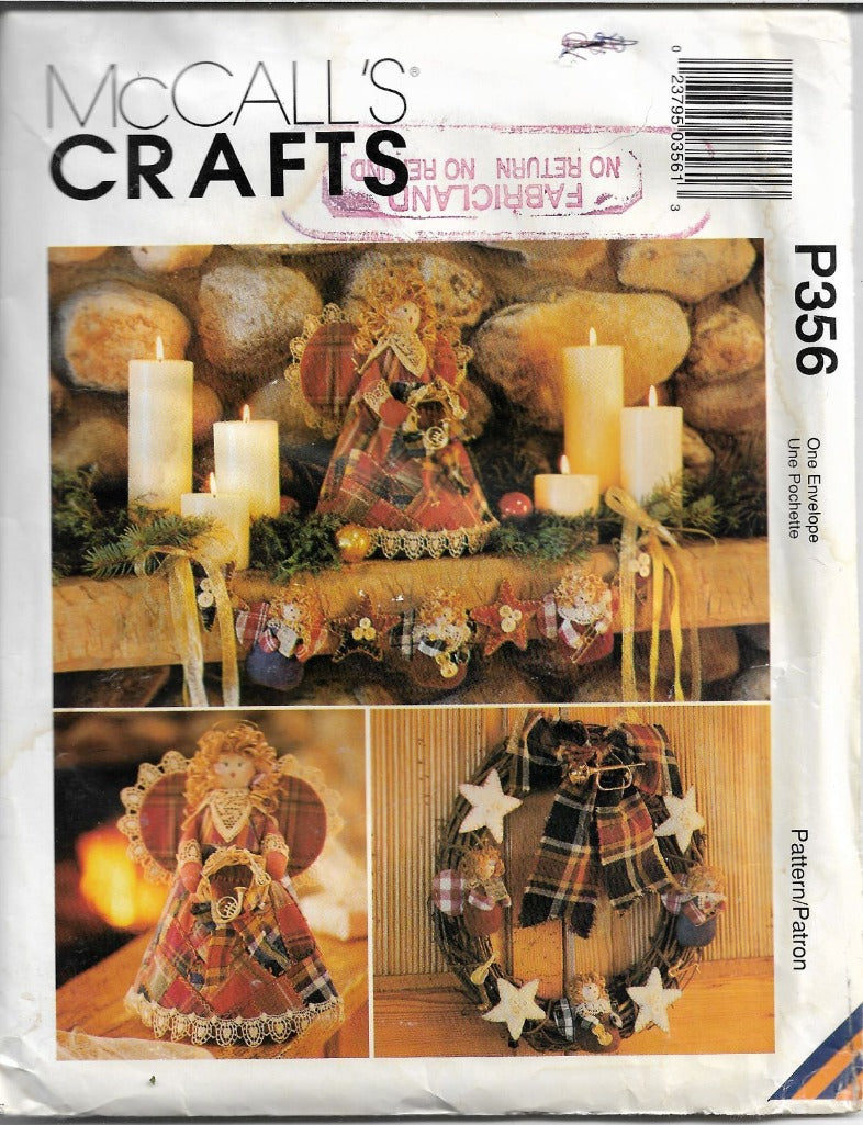 McCall's Crafts 356 / 8892 Country Angel Sewing Pattern Christmas Ornaments Stocking Tree Topper - VintageStitching - Vintage Sewing Patterns