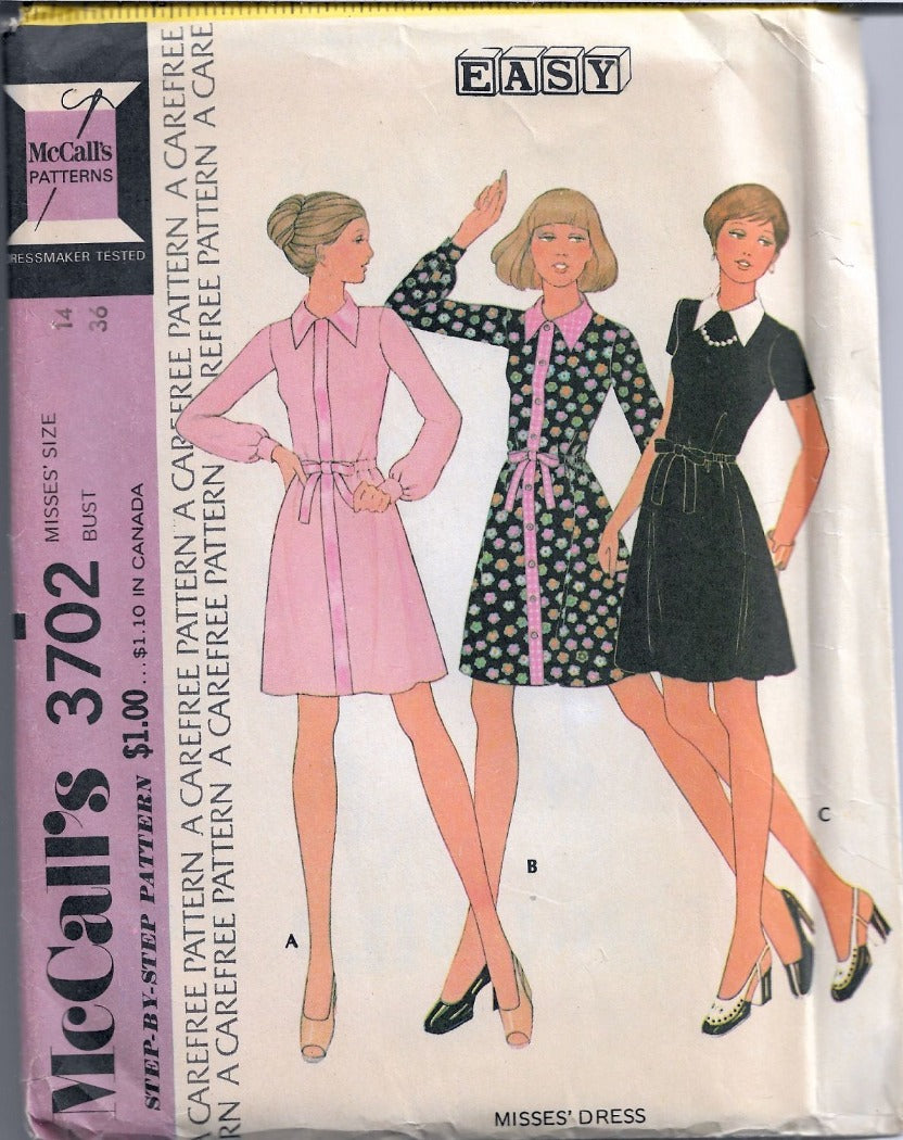 McCalls 3702 Vintage Sewing Pattern 1970s Ladies Short Dress - VintageStitching - Vintage Sewing Patterns